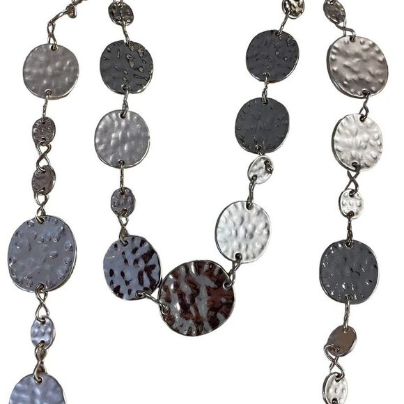 Express Gold Tone Double Layer Hammered Disc Statement Necklace NEW - Picture 4 of 11